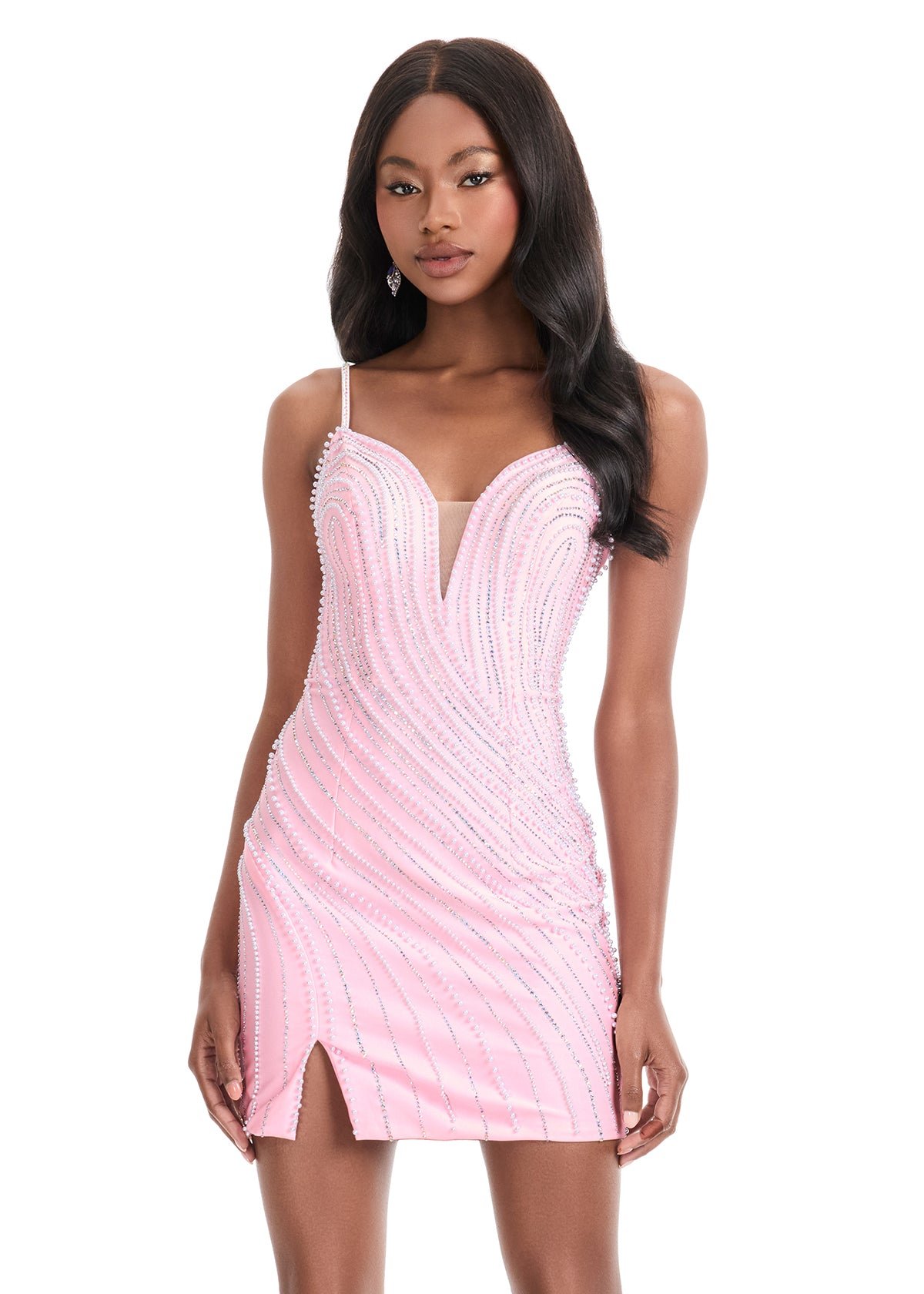 ASHLEYlauren_Alaina_Mini_Dress_4860_Jersey_Mini_Dress_with_Beading_and_Side_Slit_Full-Length.jpg Alaina Mini Dress - Image 1